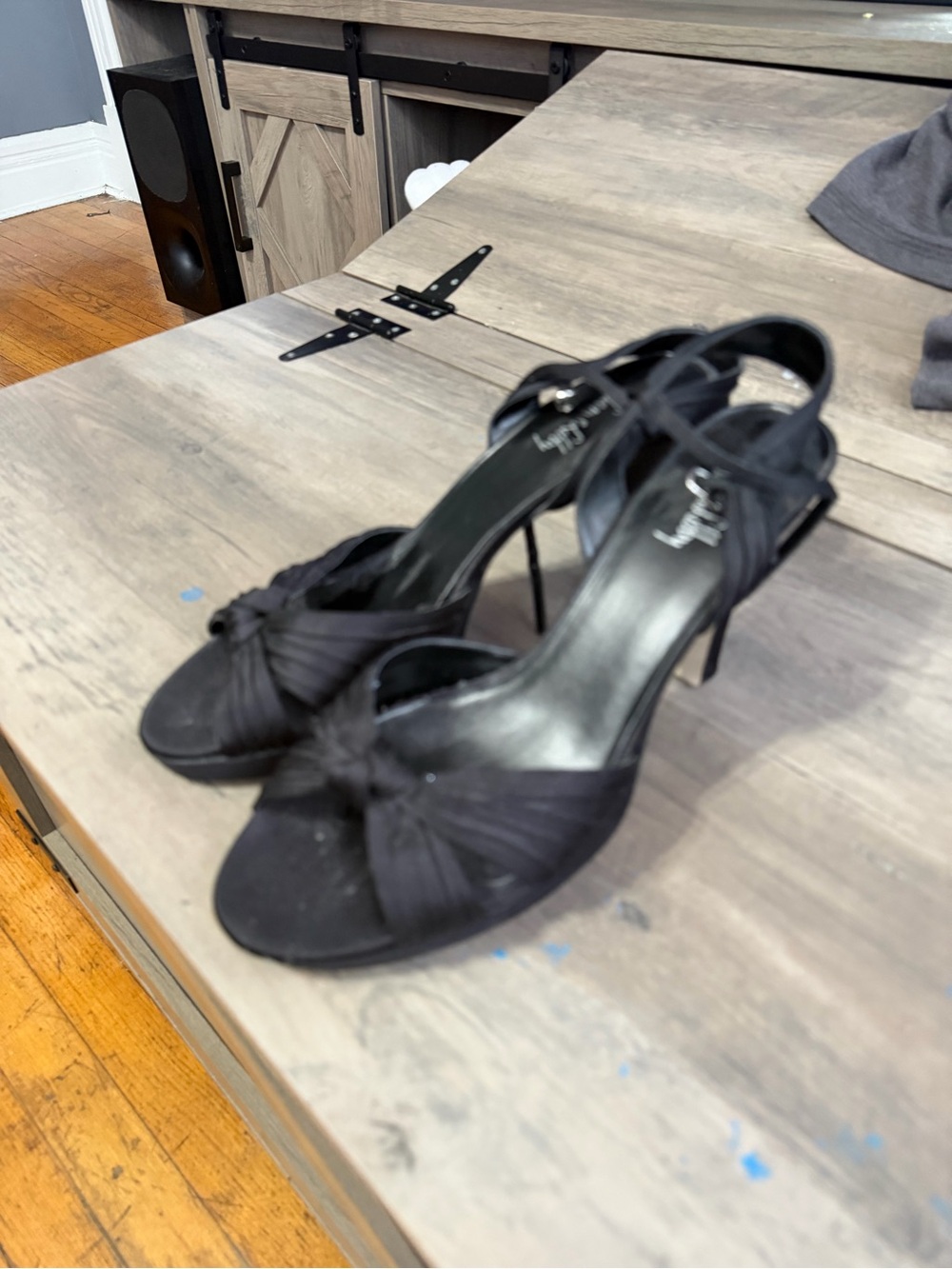 Sam & Libby Black Knotted Open-Toe Ankle-Strap Heels
